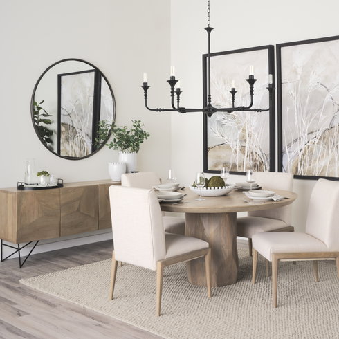 Fitzgerald 60" Round Pedestal Dining Table | Light Brown Wood | Seats 6