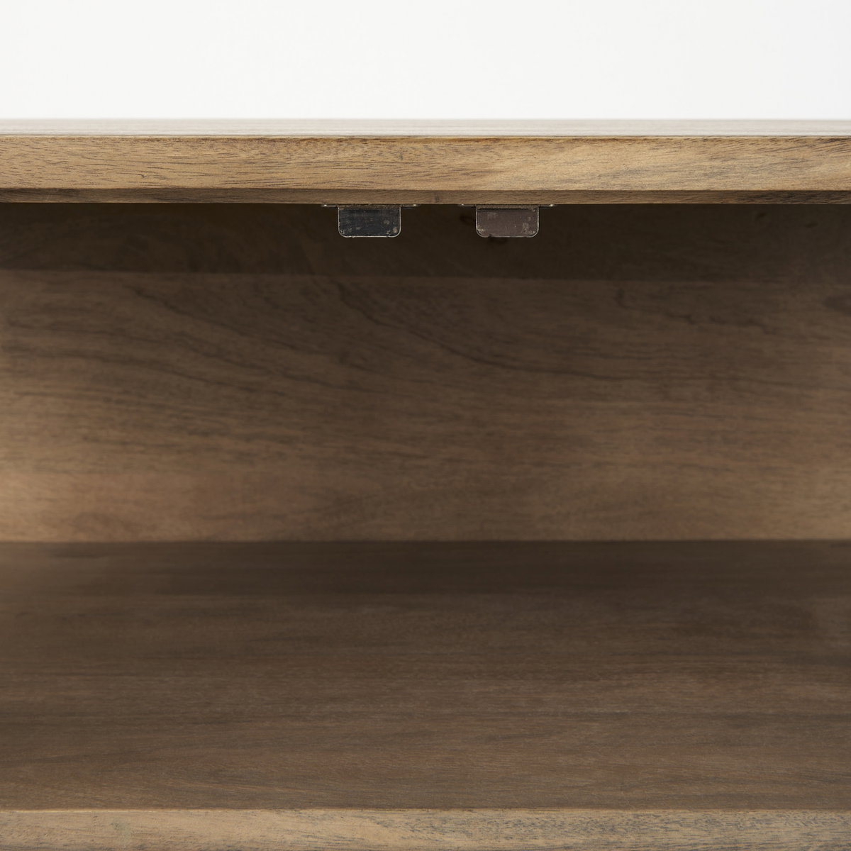 Arelius 36L x 18W x 32H Light Brown Wood, Black Metal Base with 2 Glass Doors Accent Cabinet, Cabinets & Chest by Mercana, 36" length x 18.75" width x 32" height View 10