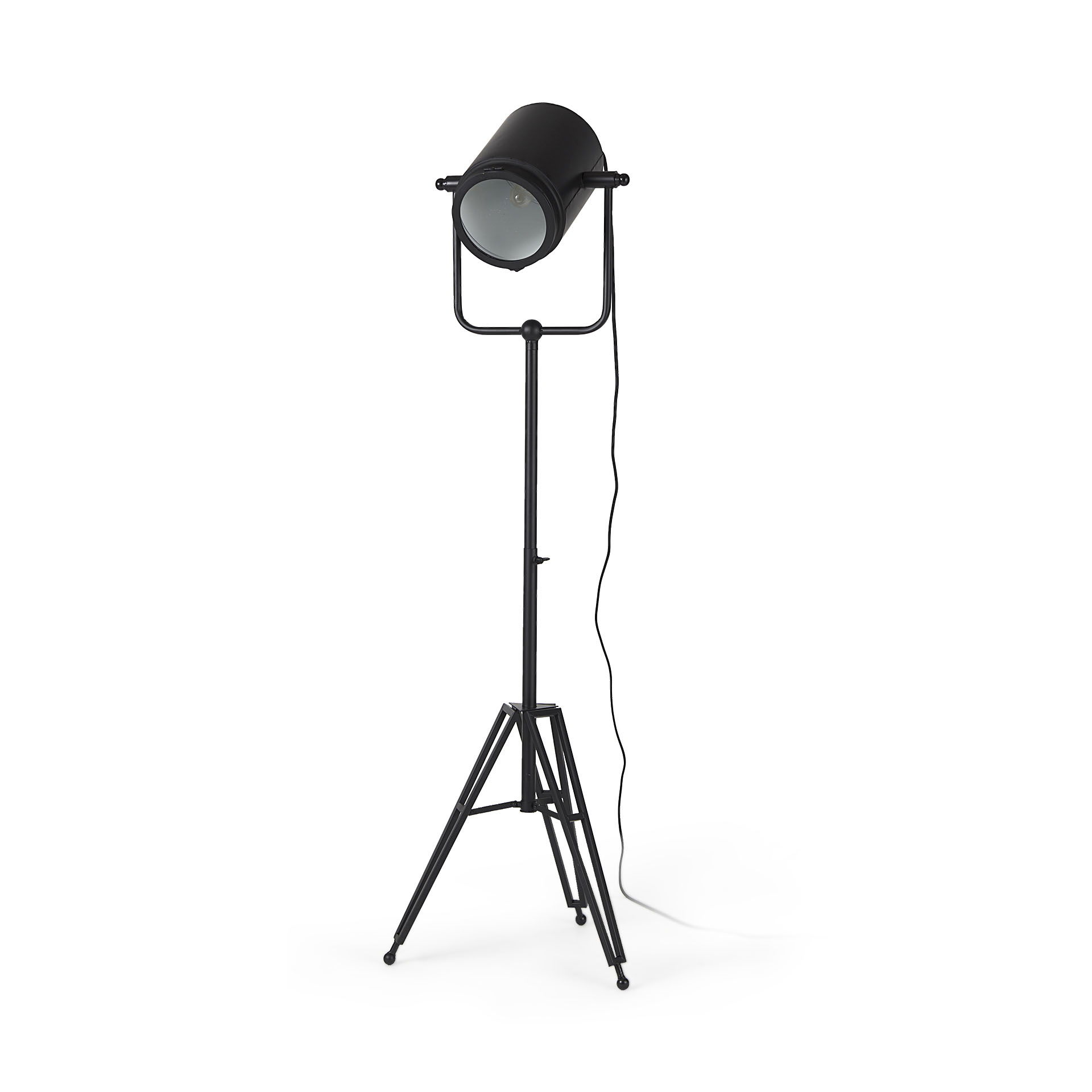Debdou 22L x 22W x 61H Black and White Metal Adjustable Cinema-Style Floor Lamp, by Mercana View 1