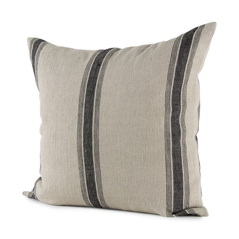 Hattie 20L x 20W Beige and Black Fabric Striped Decorative Pillow Cover