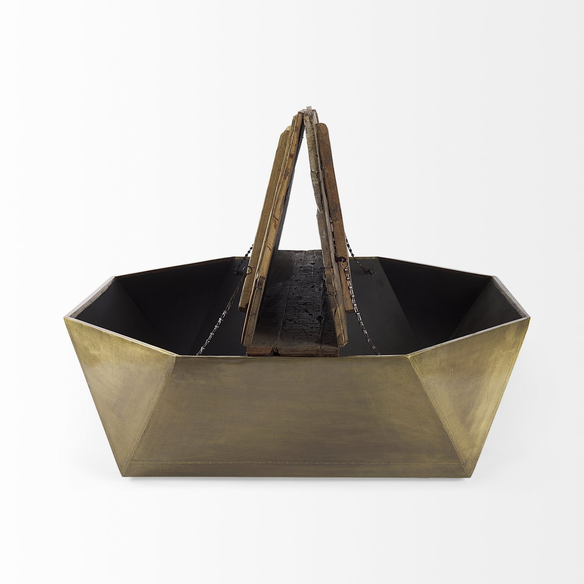 Esagono Octagonal Gold Metal-Clad Reclaimed Wood Coffee Table with Storage, by Mercana, 48" length x 48" width x 15" height View 9