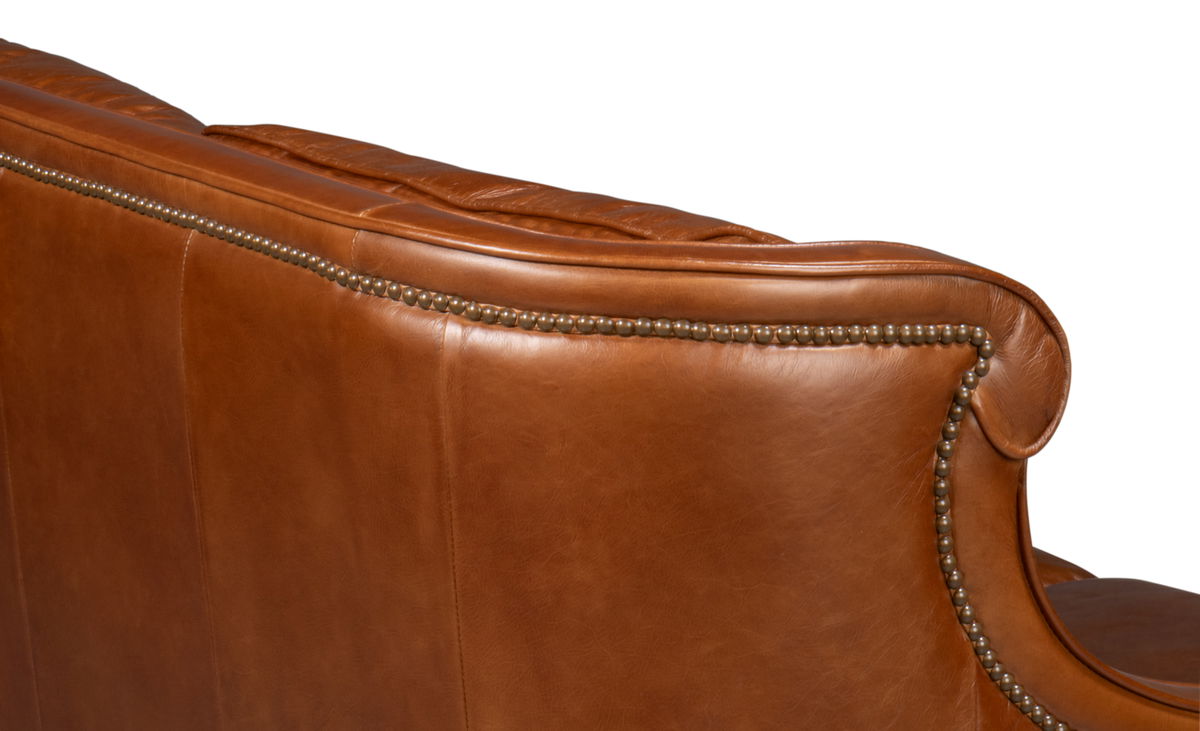 Philipe Distilled Leather Sofa Brown, by Sarreid, 7' width x 3' height View 4