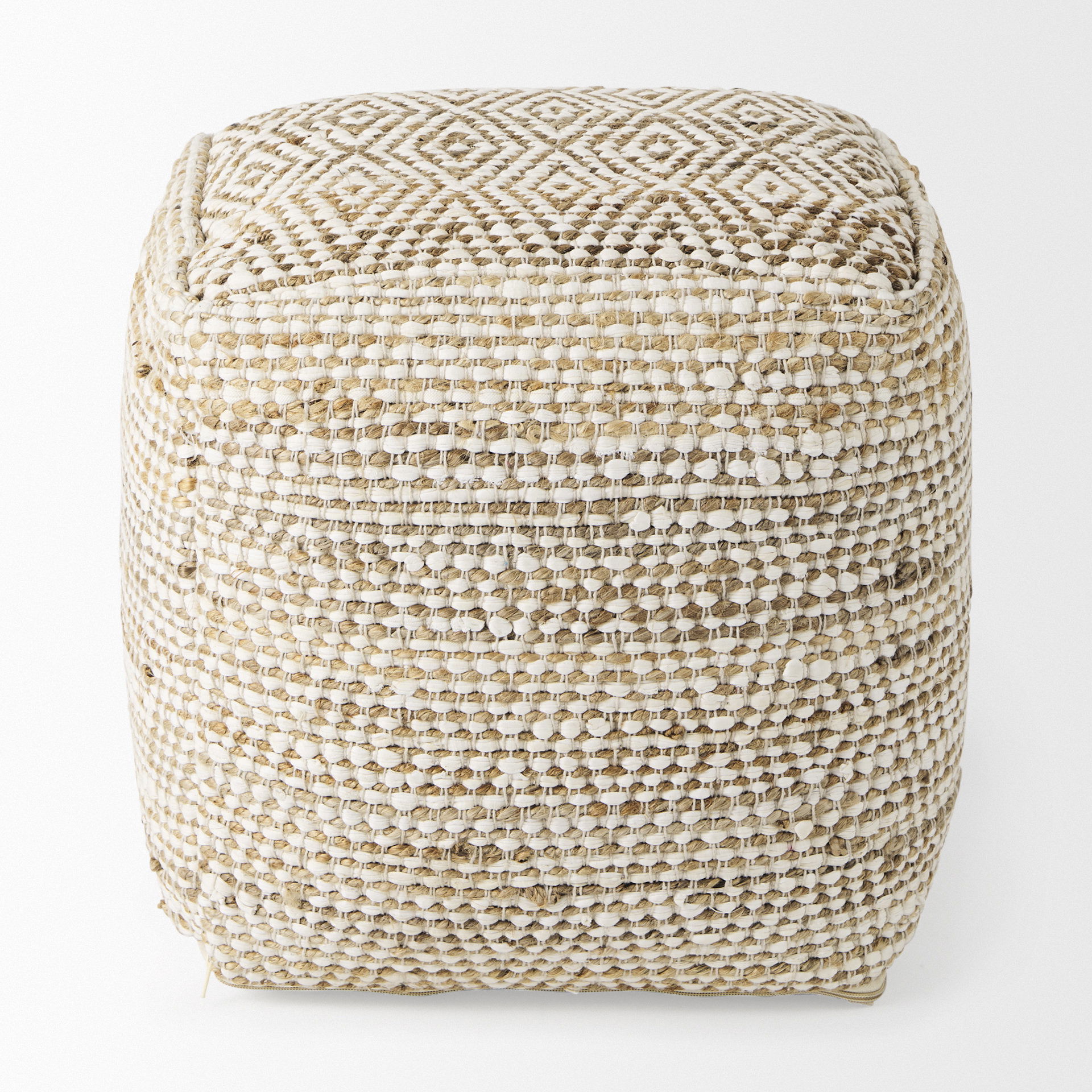 Ekani  Cream/Beige Cotton Pouf, Ottoman by Mercana, 16" length x 16" width x 16" height View 4