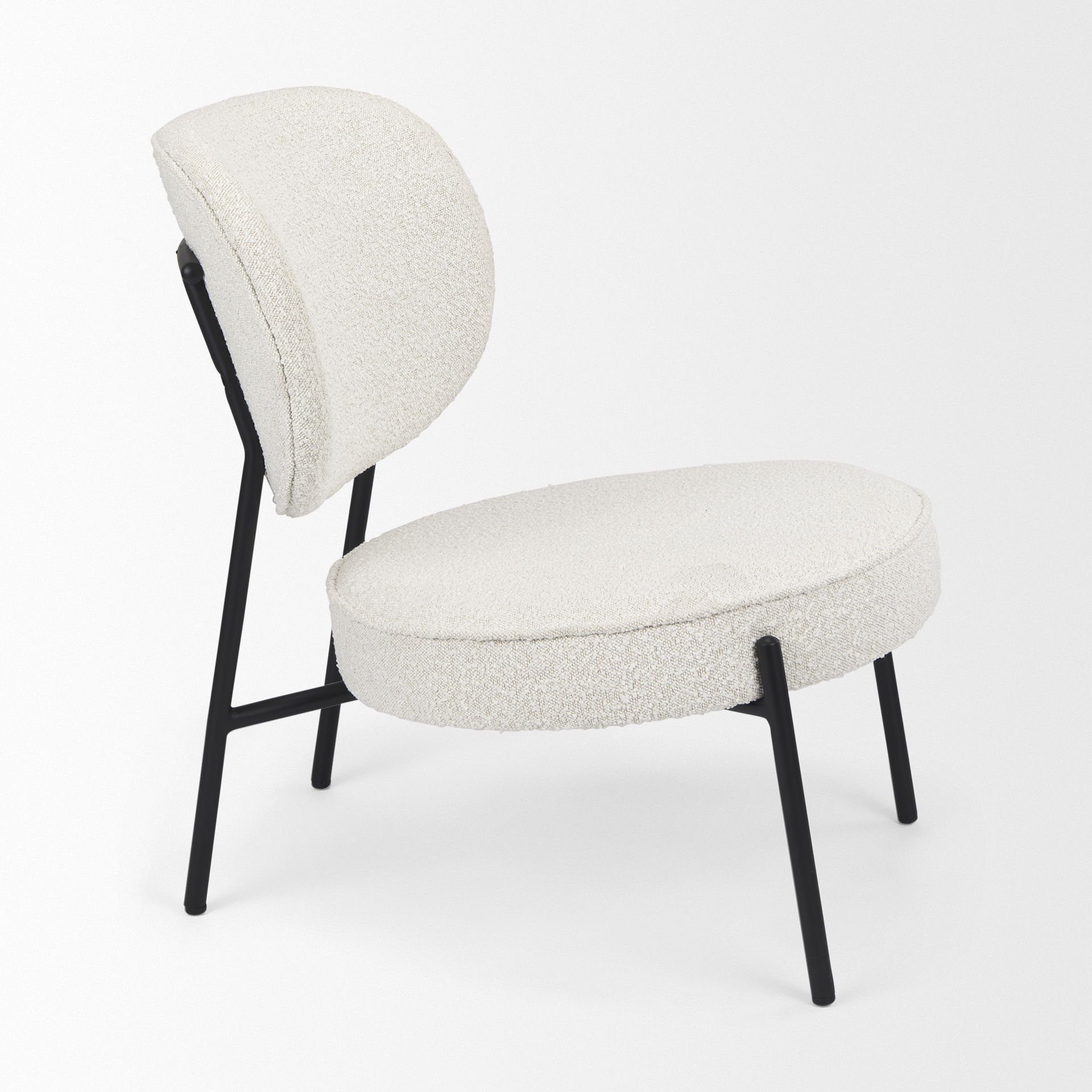 Amelia Cream Boucle with Black Metal Upholstered Accent Chair, by Mercana, 21.26" length x 21.26" width x 30.31" height View 7