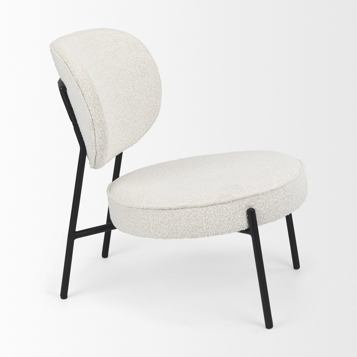 Amelia Cream Boucle with Black Metal Upholstered Accent Chair, by Mercana, 21.26" length x 21.26" width x 30.31" height View 7