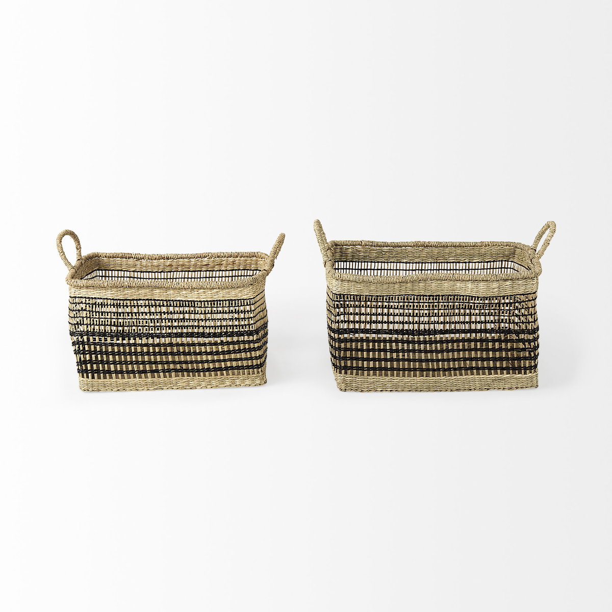 Nia (Set of 2) Light Brown Seagrass Rectangular Basket with Handles, Bins & Basket by Mercana, 18.5" length x 13.39" width x 14.57" height View 2