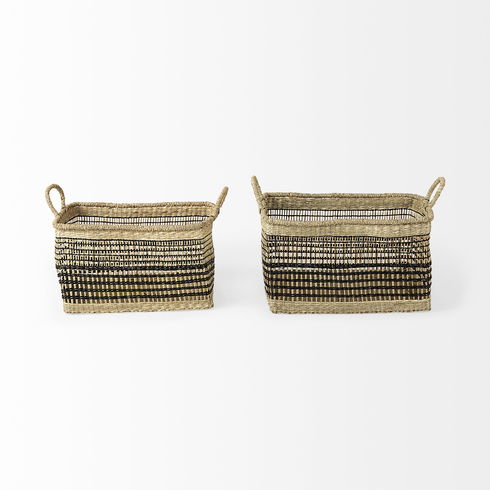 Nia Set of 2 Light Brown Seagrass Rectangular Basket with Handles