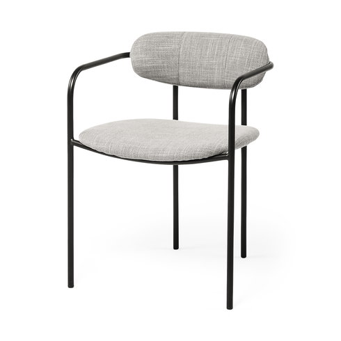 Parker Curved Back Dining Arm Chair | Gray Fabric with Black Metal