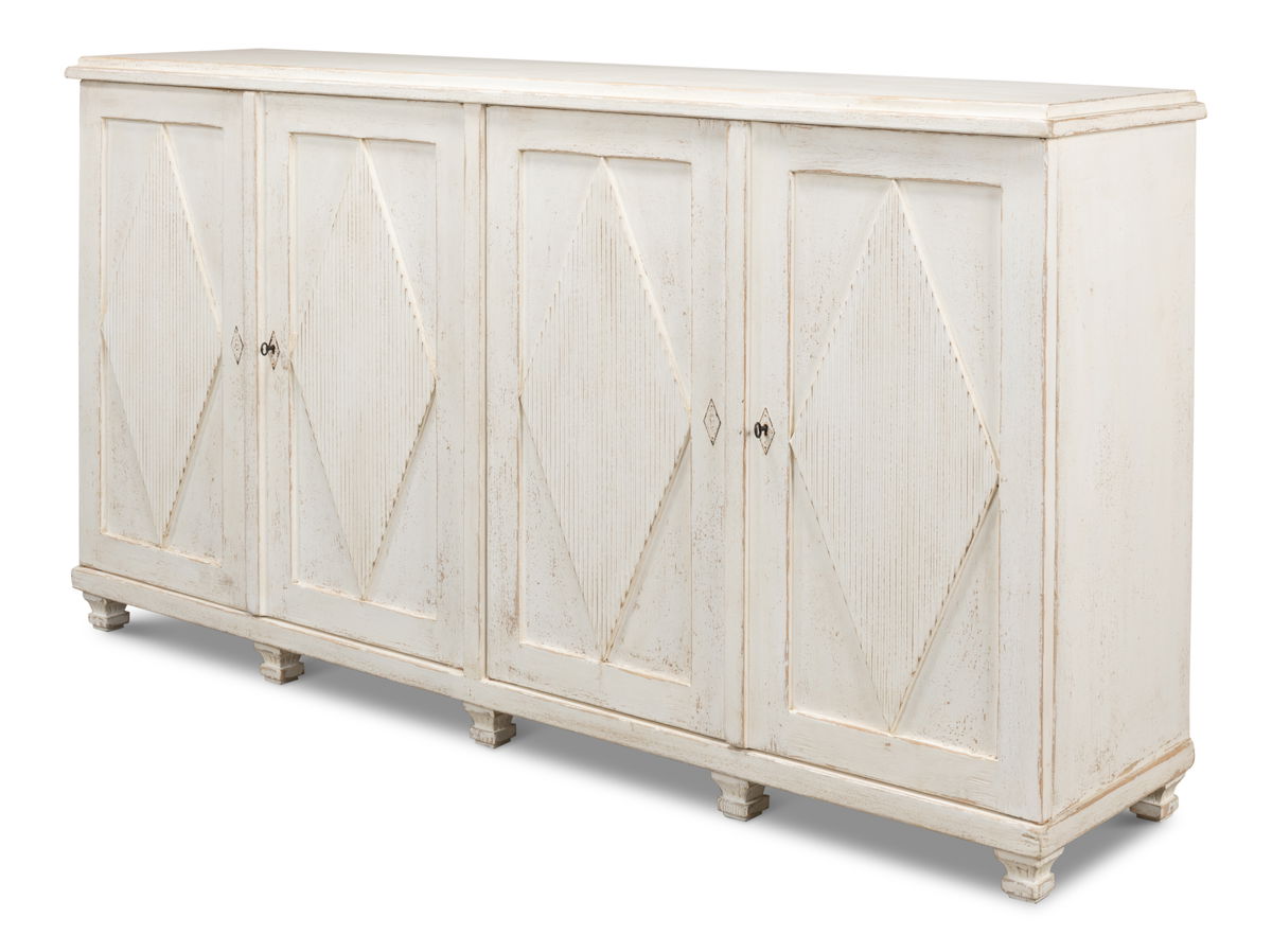 Beecher Sideboard W/4 Doors  Whitewash, by Sarreid, 1'7" length x 7'4" width x 3'10" height View 8