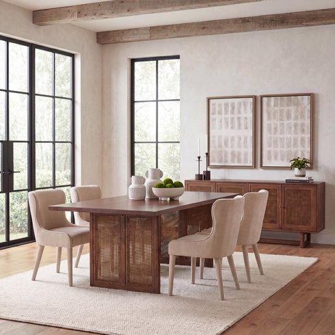 Grier 84"L x 38"W Dining Table | Med Brown Wood & Med Brown Wood Cane | Seats 8
