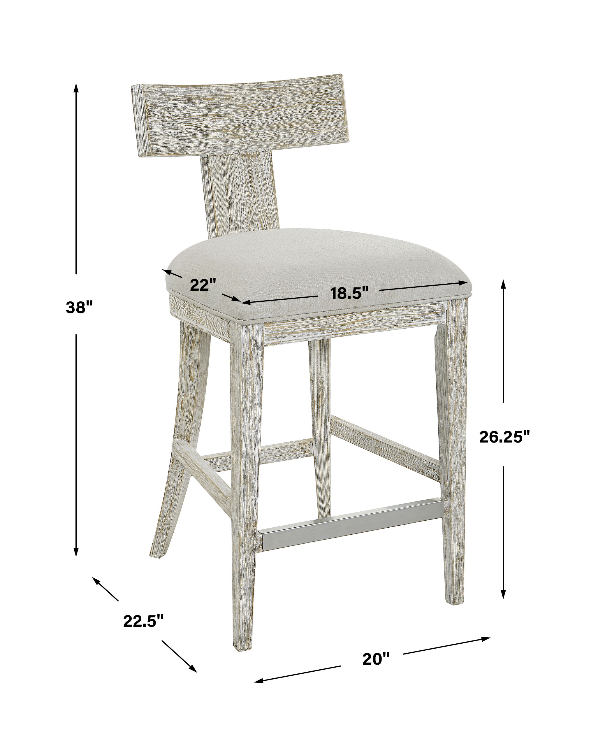 Idris White Counter Stool, Furniture by Uttermost, 20" width x 38" height x 22.5" depth View 3