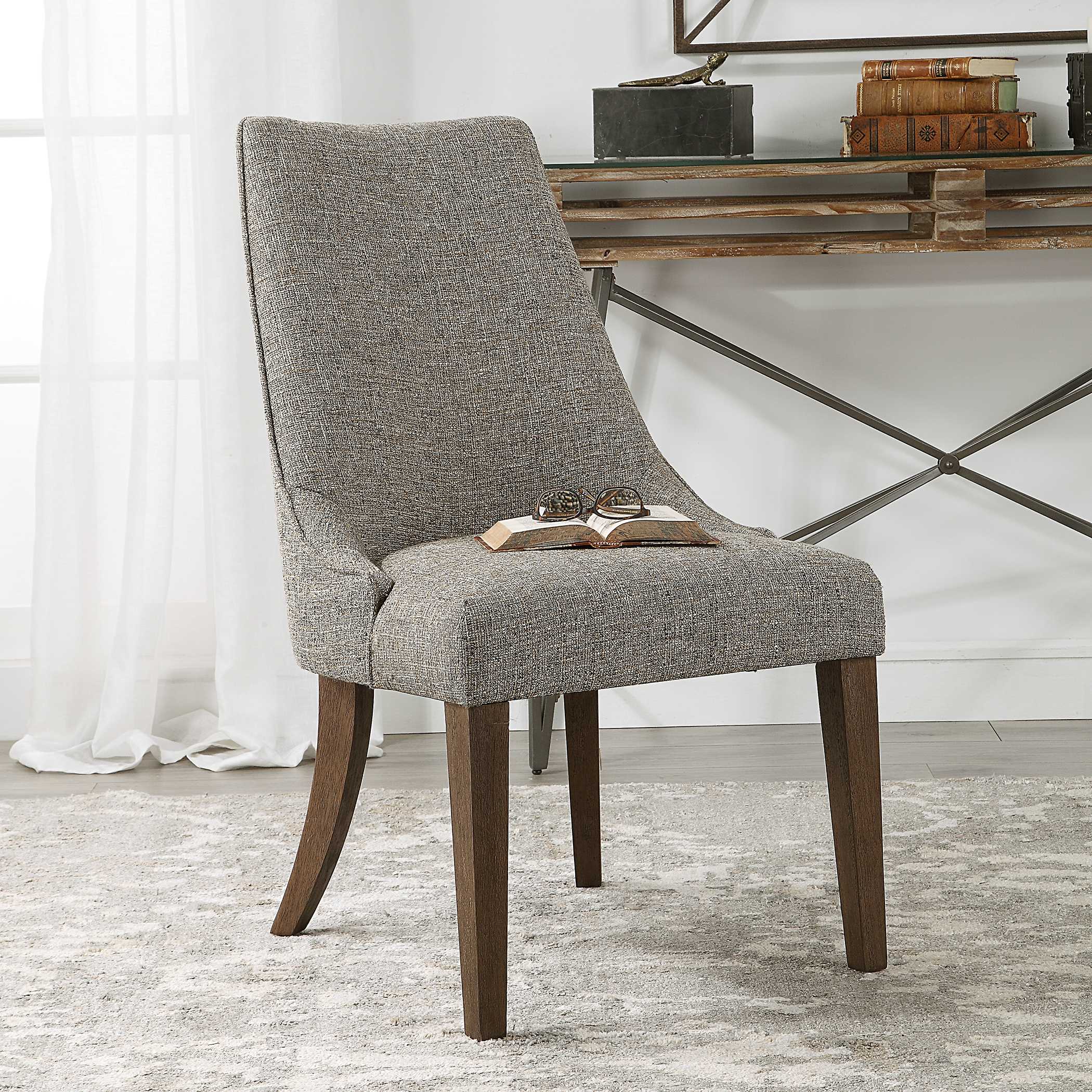 Daxton Earth Tone Armless Chair, Furniture by Uttermost, 22" width x 38" height x 27" depth View 4