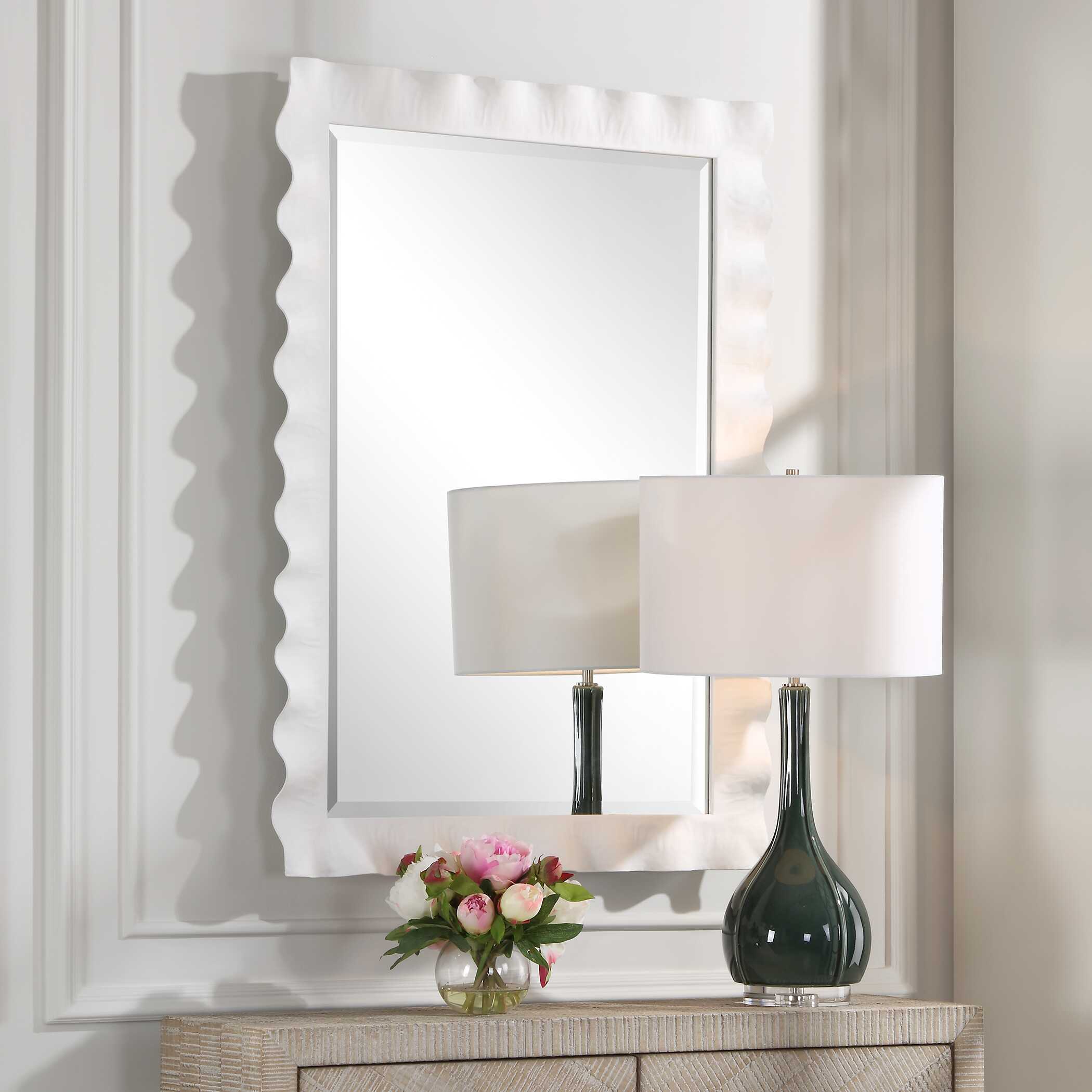 Haya White Scalloped Mirror, by Uttermost, 28.25" width x 40" height x 3" depth View 4