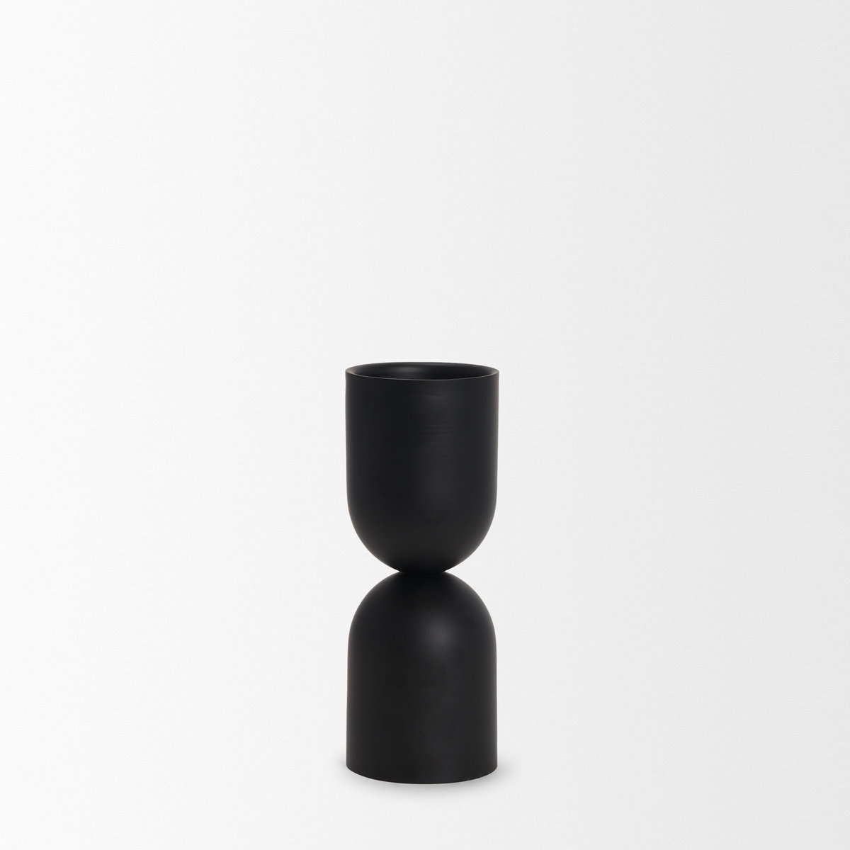 Qamra Short Black Metal Pillar Candle Holder, Candles & Candle Holder by Mercana, 3.5" length x 3.5" width x 9.25" height View 4