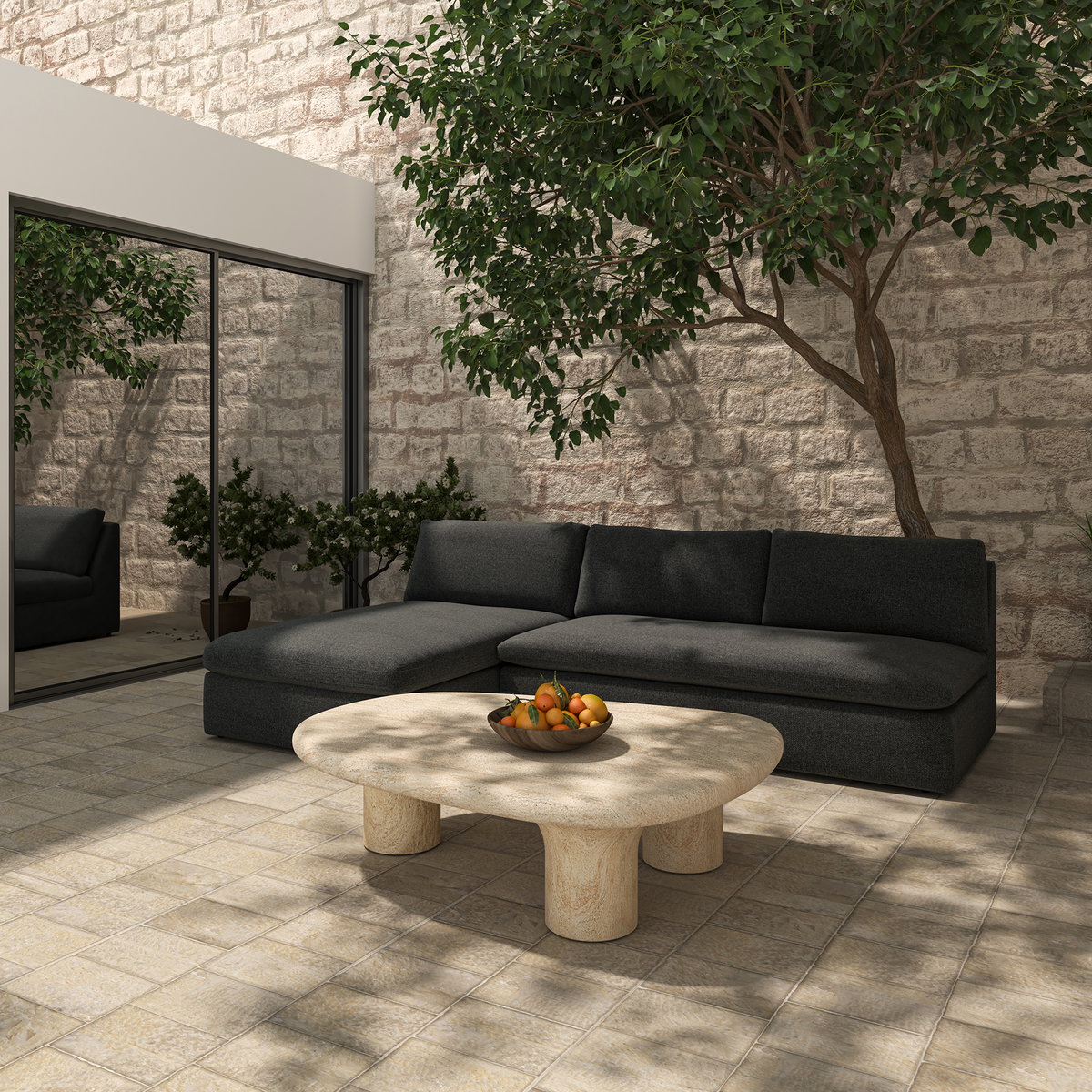 Warby Outdoor Coffee Table Beige, Outdoor Table by Moe's Home, 4'7" width x 1'4" height x 3'6" depth View 12