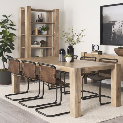 Berbick 33" Total Height Medium Brown Leather with Iron Frame Dining Chair