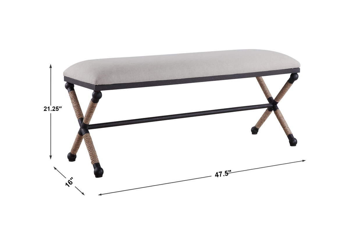Firth Oatmeal Bench, Benche by Uttermost, 47.75" width x 20.75" height x 16" depth View 3