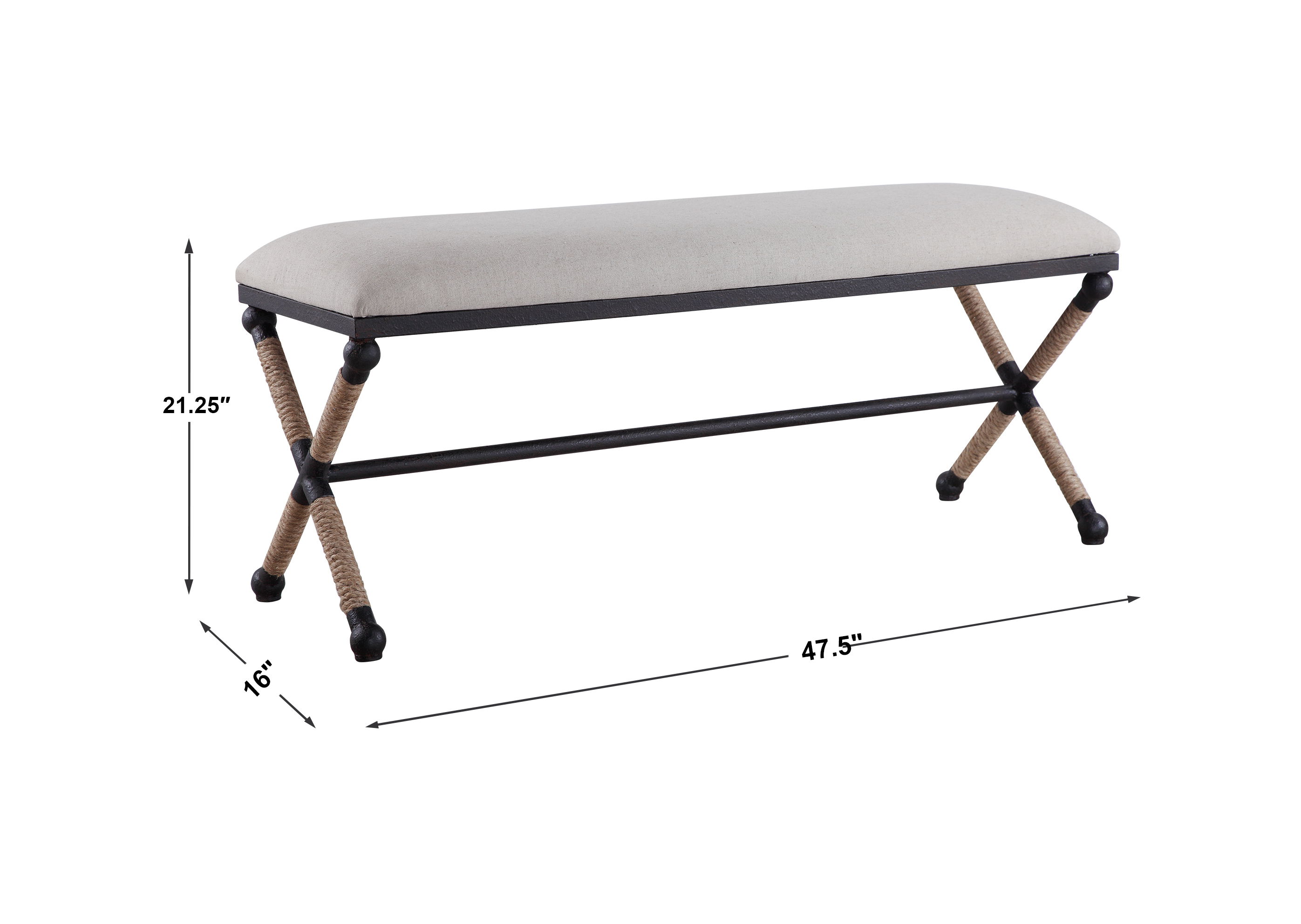 Firth Oatmeal Bench, Furniture by Uttermost, 47.75" width x 20.75" height x 16" depth View 3