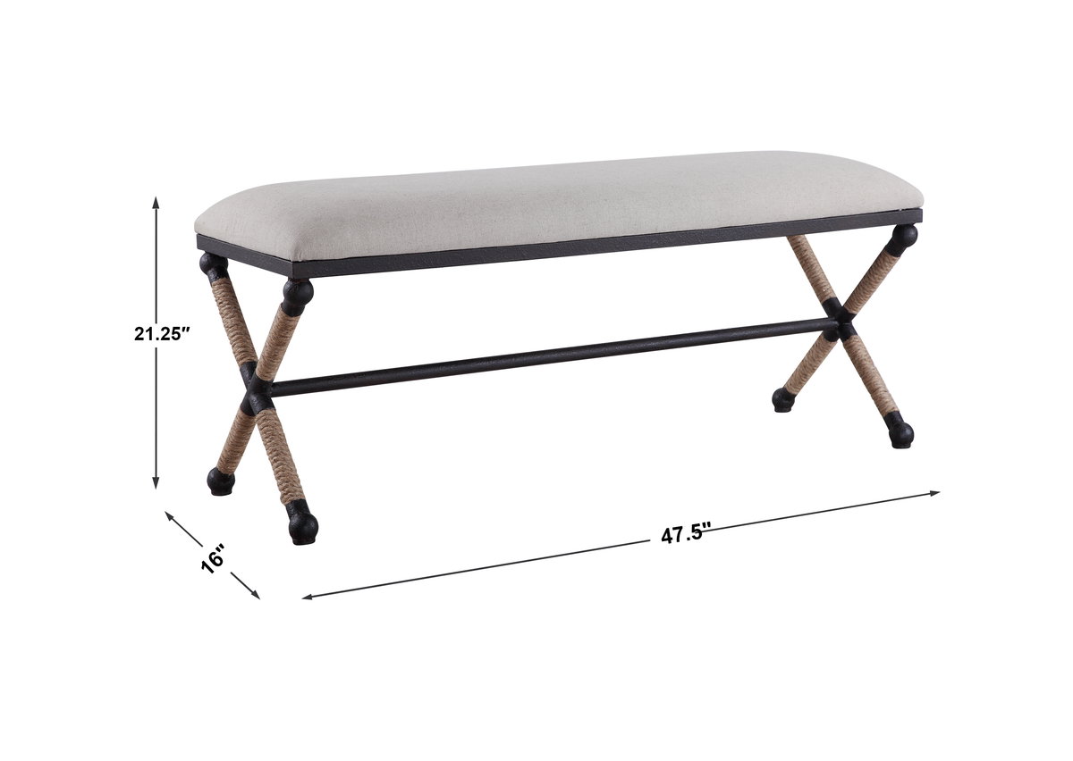 Firth Oatmeal Bench, Furniture by Uttermost, 47.75" width x 20.75" height x 16" depth View 3