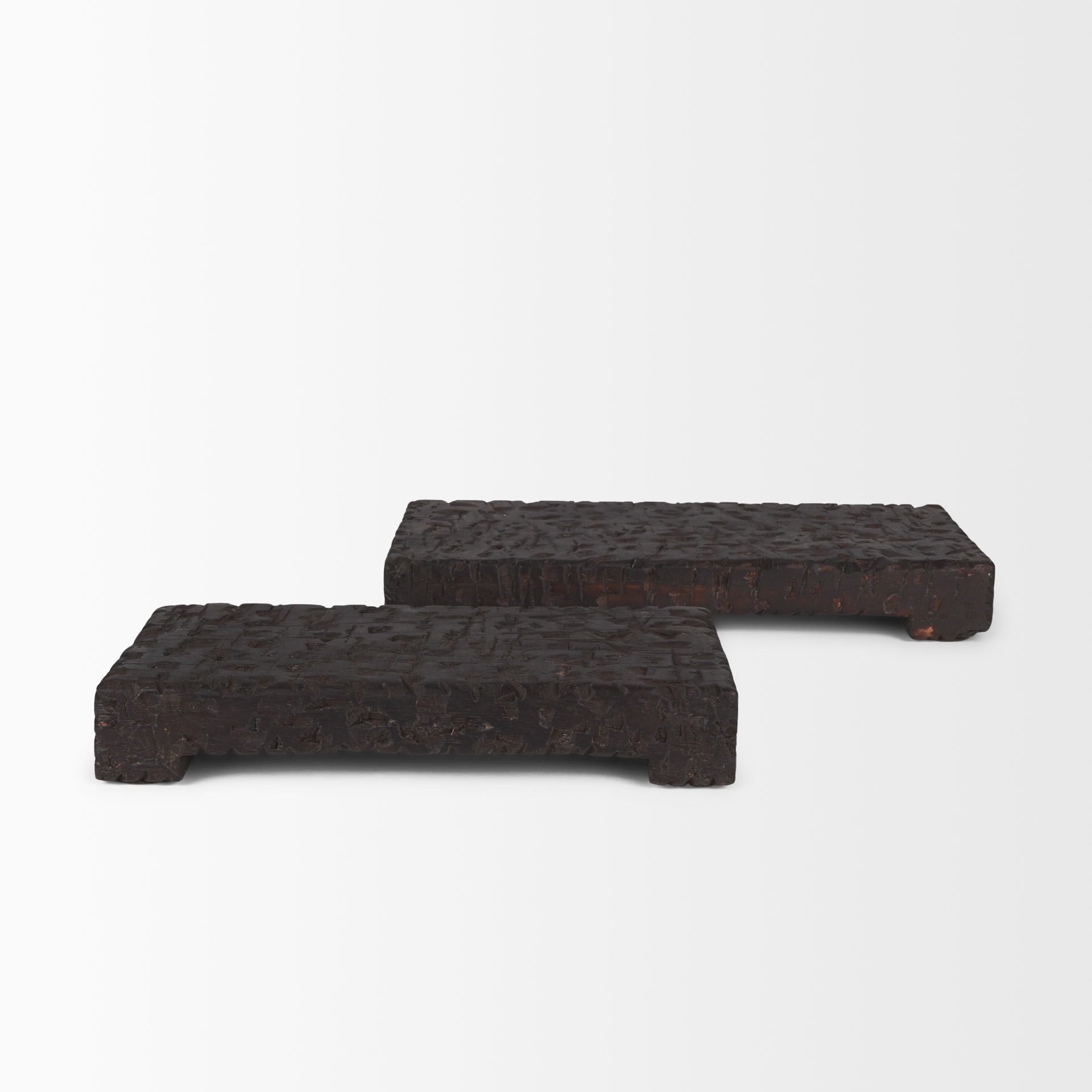 Shira Reclaimed Dark Brown Wooden Riser (Set of 2), Decorative Tray by Mercana, 18" length x 7.75" width x 2.5" height View 3