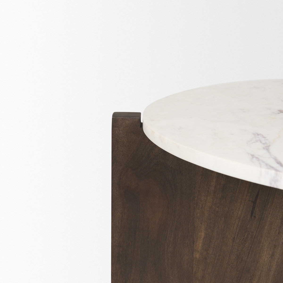 Bianca Dark Brown Wood with Marble Round Top Coffee Table, by Mercana, 48" length x 48" width x 16" height View 9
