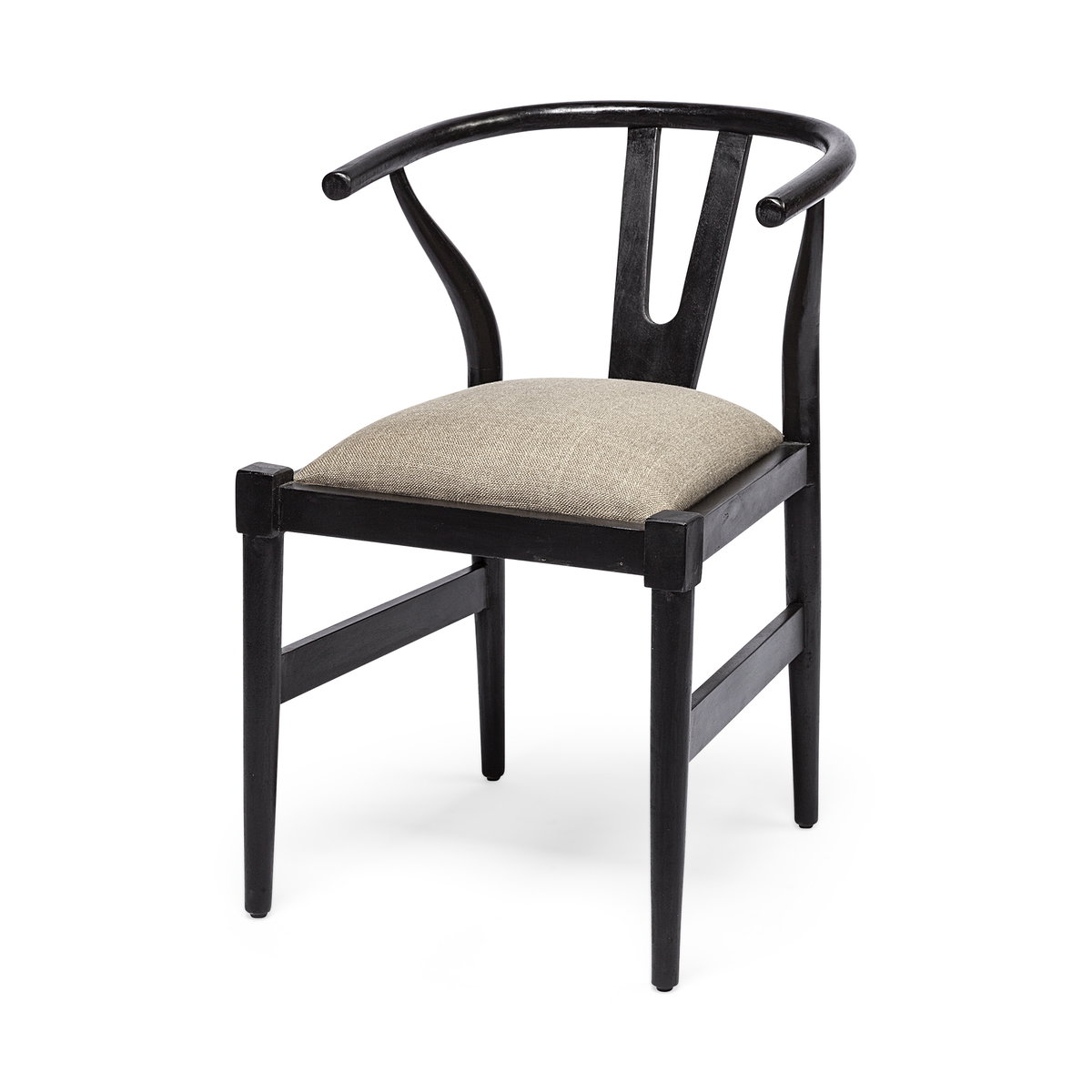 Trixie Curved Back Dining Arm Chair | Dark Taupe Fabric with Wooden, Dining Chair by Mercana, 20" length x 24" width x 31.25" height View 1