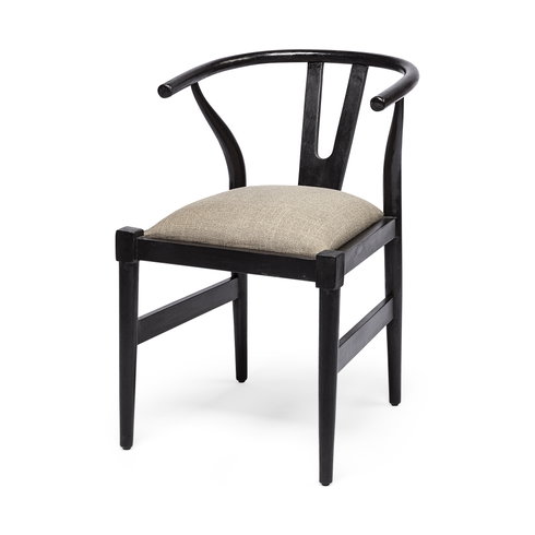 Trixie Curved Back Dining Arm Chair | Dark Taupe Fabric with Wooden