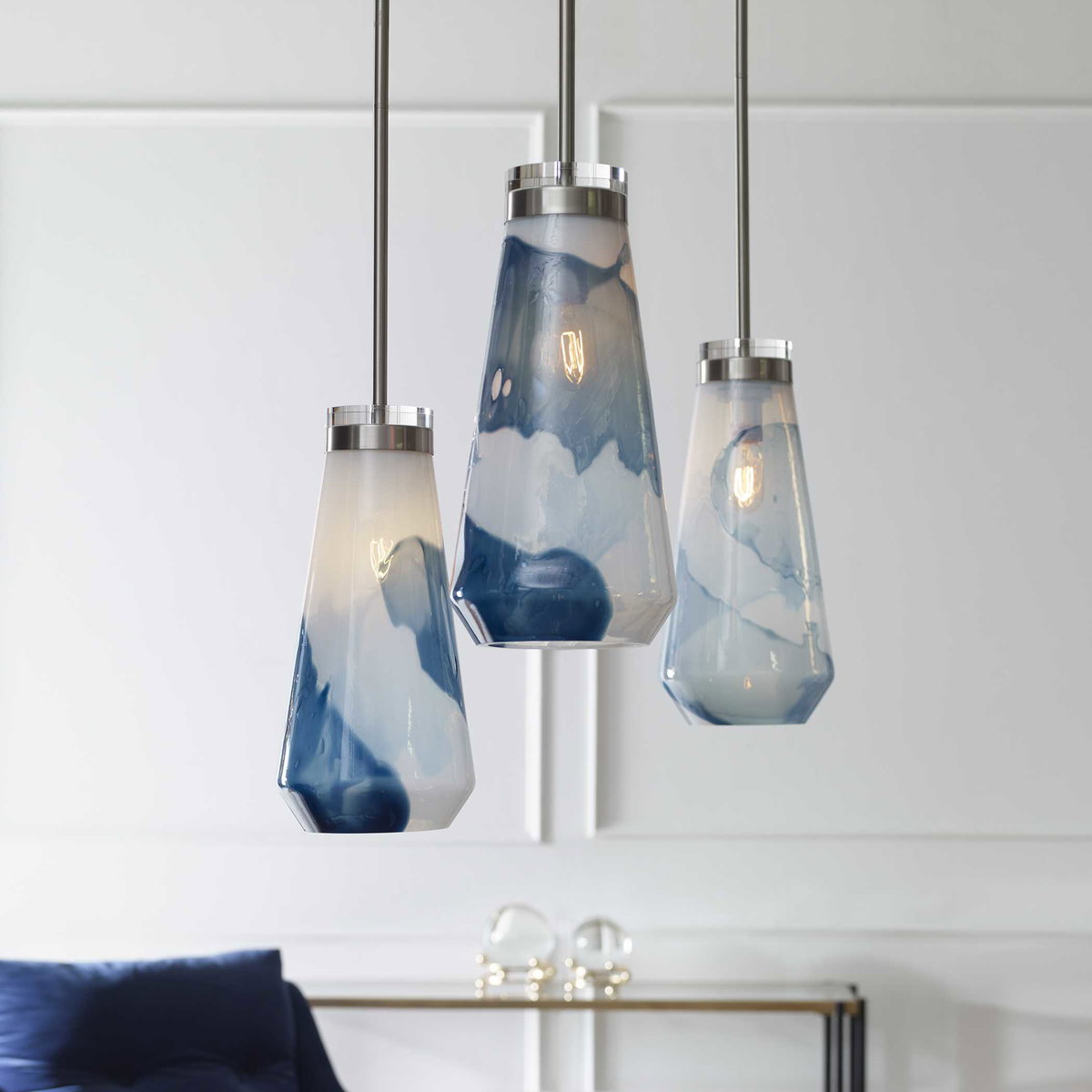 Windswept Blue & White 1 Light Mini Pendant, Mini Light Pendant by Uttermost, 8.25" width x 18" height x 8.25" diameter x 8.25" depth View 3