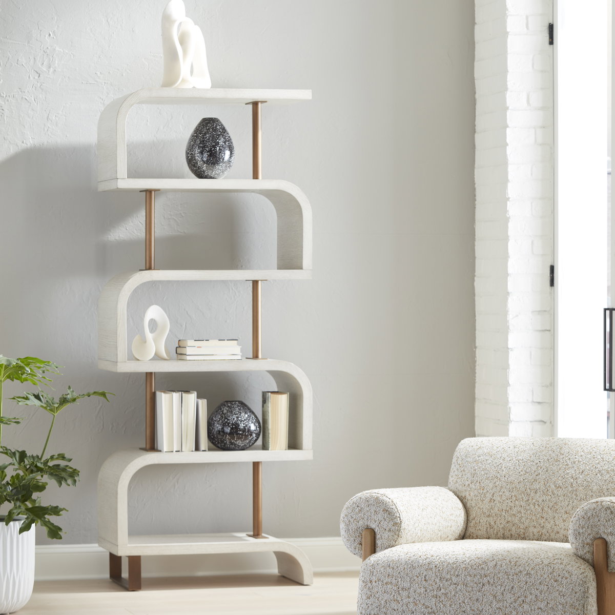 Bia White Etagere, Furniture by Uttermost, 32" width x 80" height x 16" depth View 2