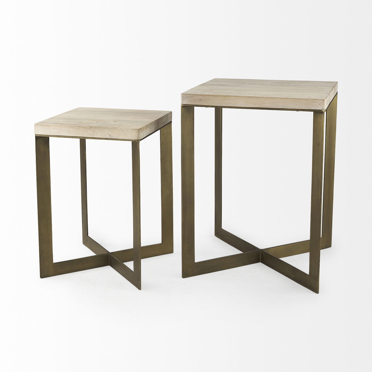 Faye (Set of 2) 19L x 19W x 26H Beige Finished Wood with Gold Metal Base Accent Tables, Side & End Table by Mercana, 19" length x 19" width x 26" height View 9