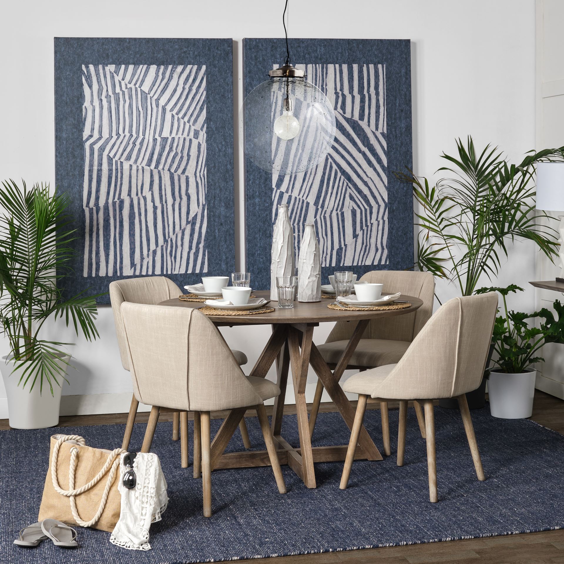 Ronald I Cream Fabric Wrap Brown Wooden Base Dining Chair, by Mercana, 22.5" length x 21.5" width x 32.25" height View 2