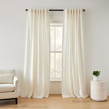 Online Designer Combined Living/Dining Textured Luxe Linen Curtain, Alabaster, 48"x96", Set of 2