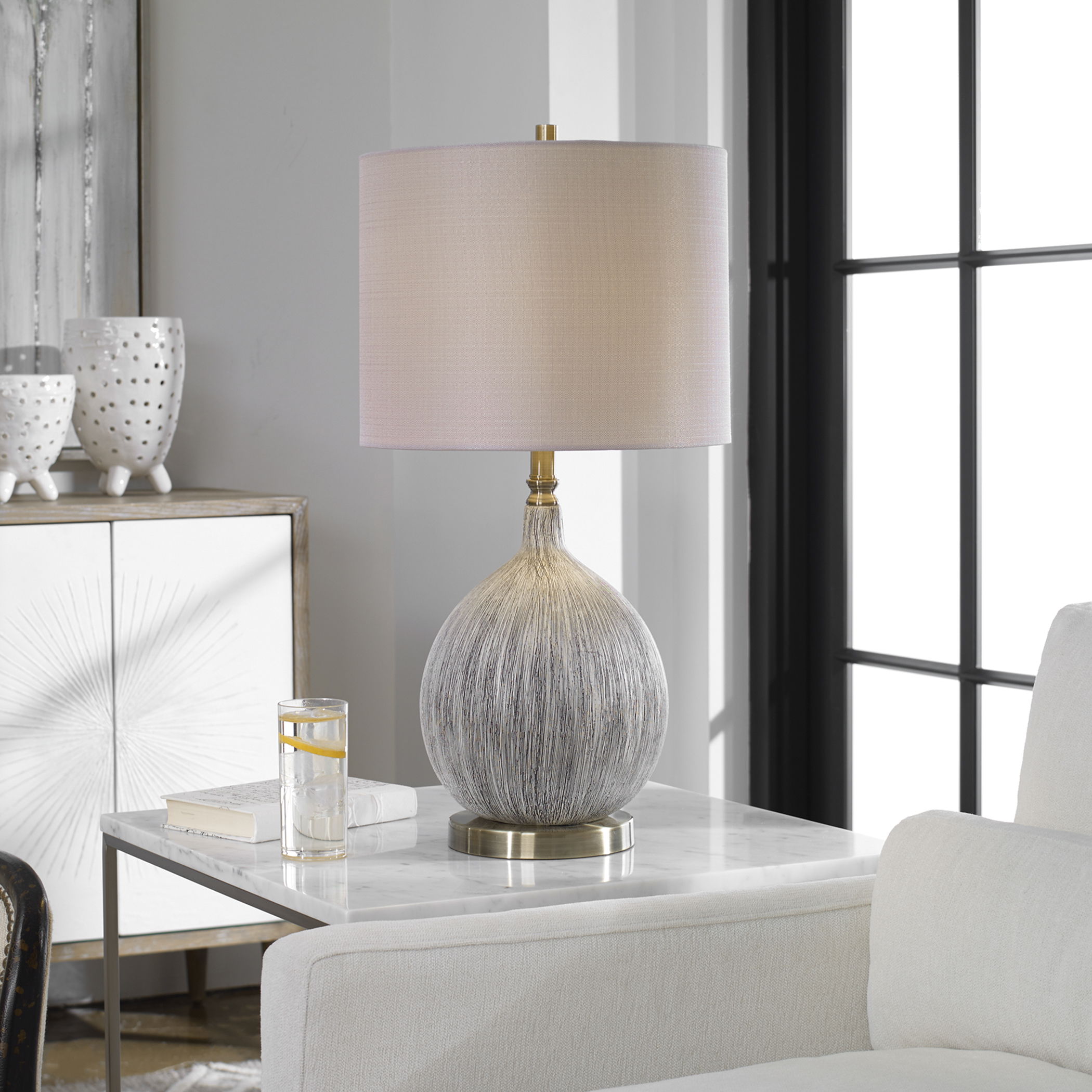 Hedera Textured Ivory Table Lamp large image 