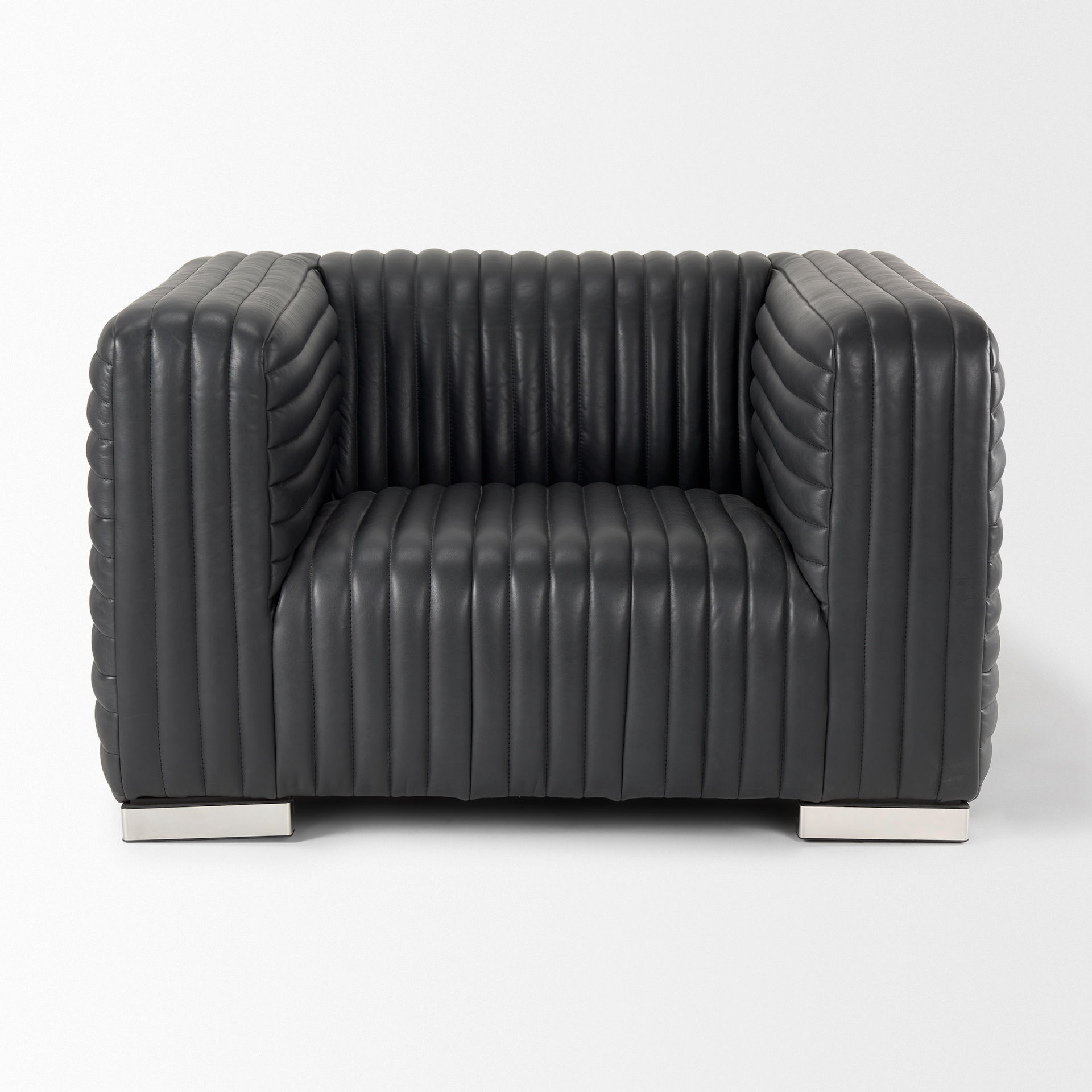 Ricciardo Black Leather Upholstered Arm Chair, Accent Chair by Mercana, 45.28" length x 38.19" width x 26.38" height View 3