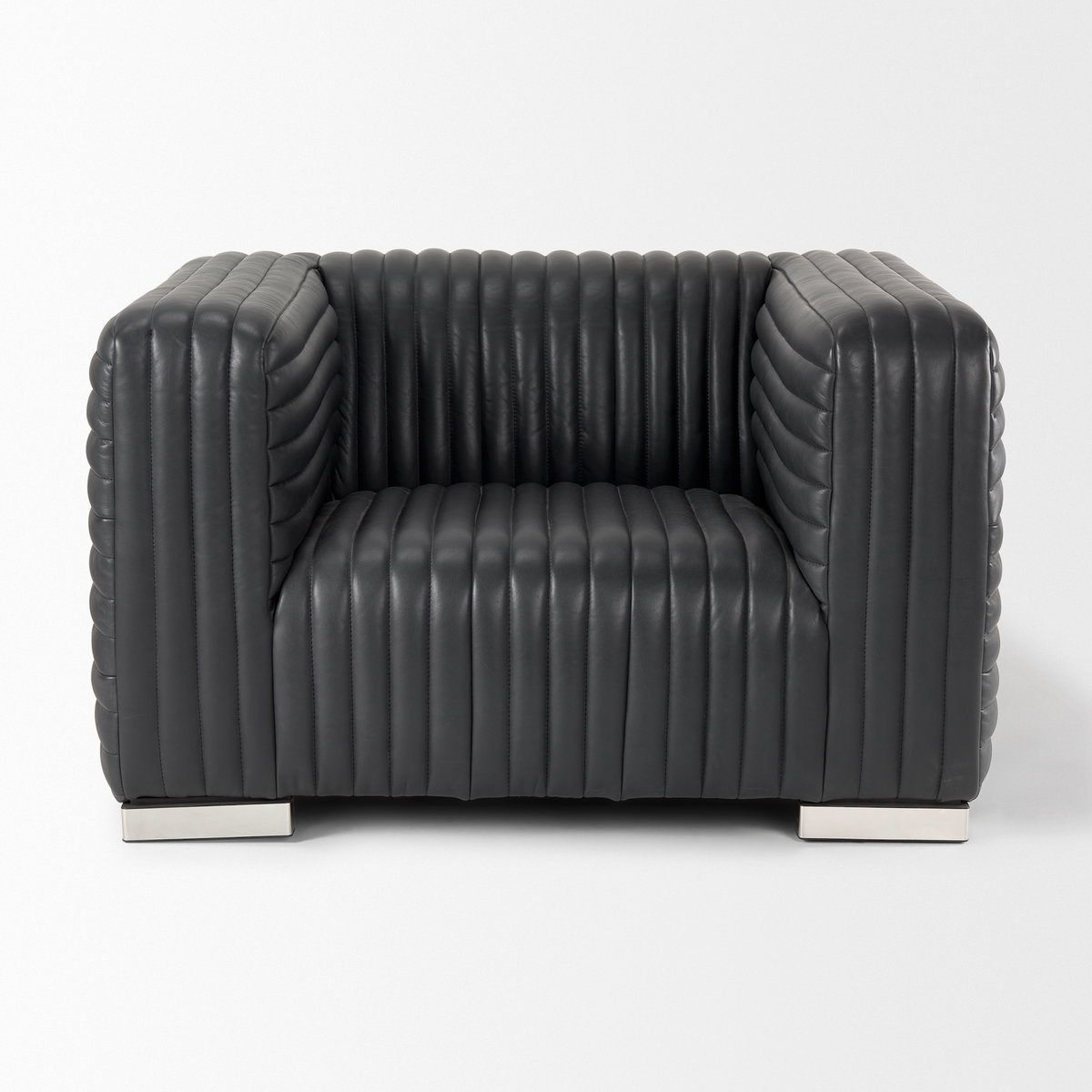 Ricciardo Black Leather Upholstered Arm Chair, Accent Chair by Mercana, 45.28" length x 38.19" width x 26.38" height View 3