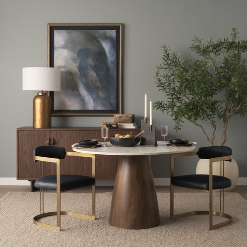 Hollyfield Curved Back Dining Side Chair | Black Leather with Gold Iron