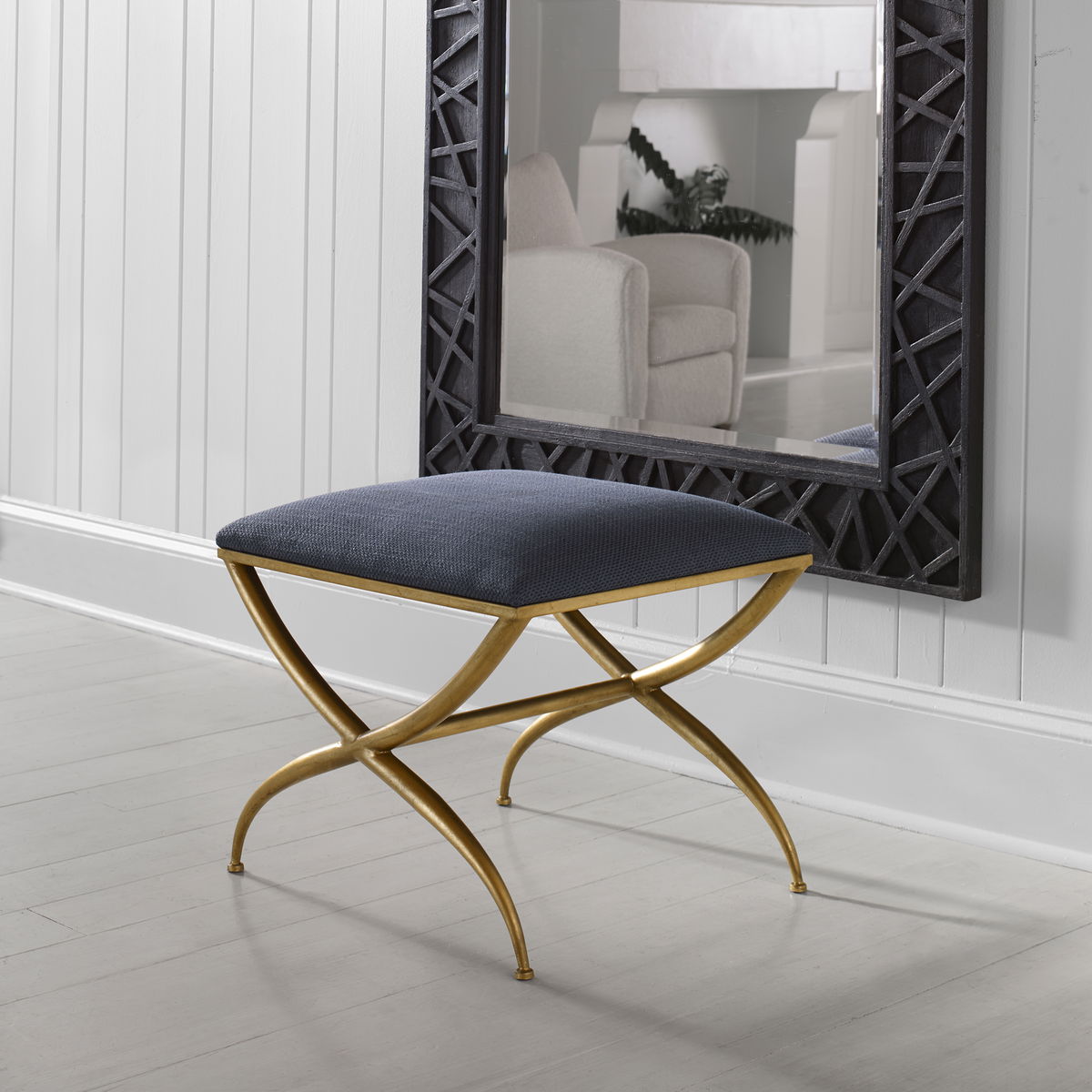 Crossing Small Navy Bench, Benche by Uttermost, 23.5" width x 20" height x 18" depth View 2