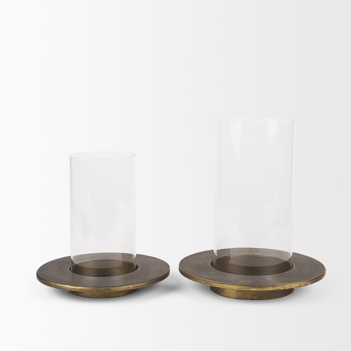 Vivian Gold Metal and Glass Hurricane Candle Holder (Set of 2), Candles & Candle Holder by Mercana, 9.06" length x 9.06" width x 13.98" height View 5