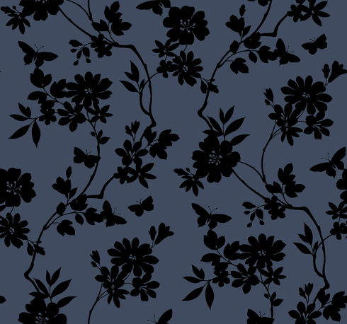 Flutter Vine Blue & Black Wallpaper
