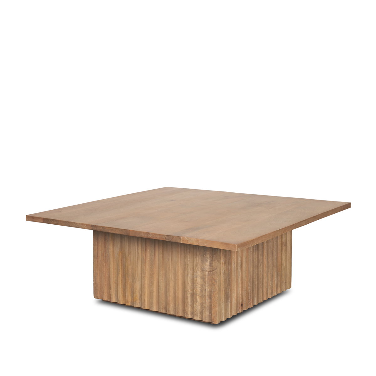 June Light Brown Wood with Fluting Square Coffee Table, by Mercana, 42" length x 42" width x 16" height View 1