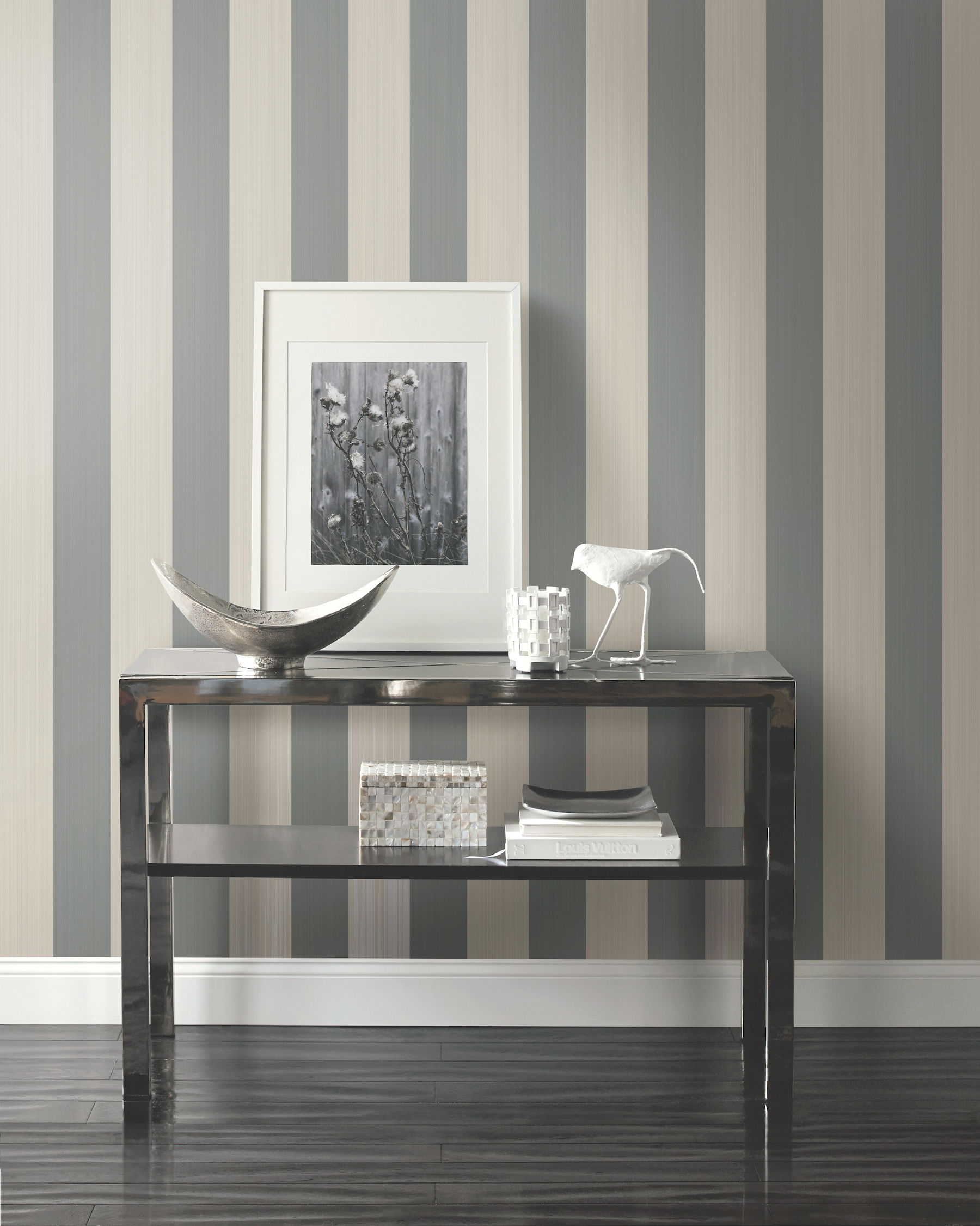 Wide Two-Color Stripe Metallic Wallpaper, by York Wall, 33' length x 1'8.8" width x 0.02" depth View 2