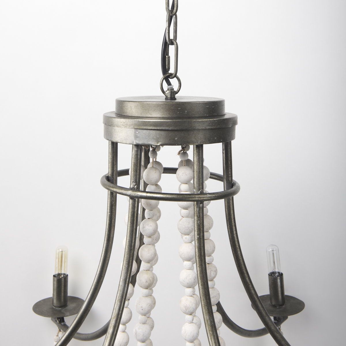 Selma White Wood Bead and Metal Chandelier, by Mercana, 37.8" length x 33.27" width x 96.85" height View 7