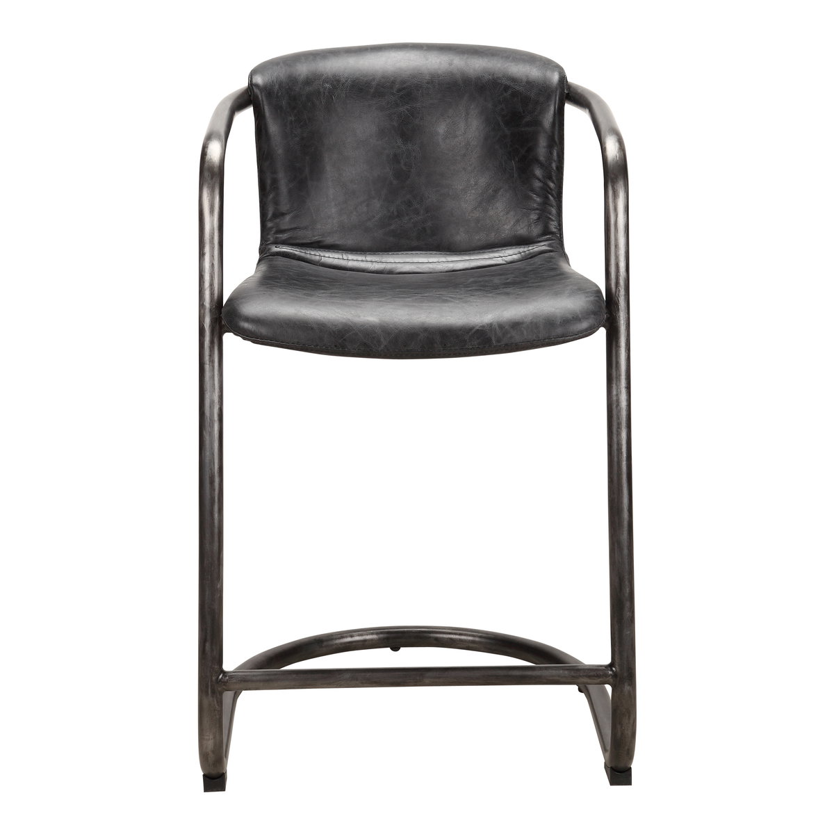 Freeman Counter Stool Onyx Black Leather - Set Of Two, Counter & Bar Stool by Moe's Home, 22" width x 36" height x 24" depth View 3