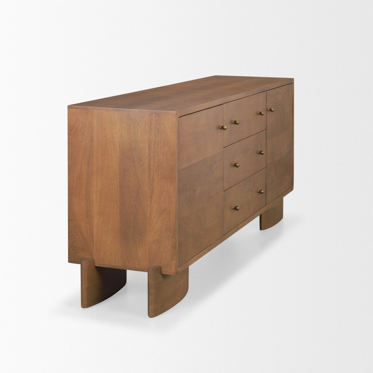 Jonan Medium Brown Wood with Dark Aged Brass 2 Door 3 Drawer Sideboard, Sideboards & Buffet by Mercana, 76" length x 18" width x 31" height View 9