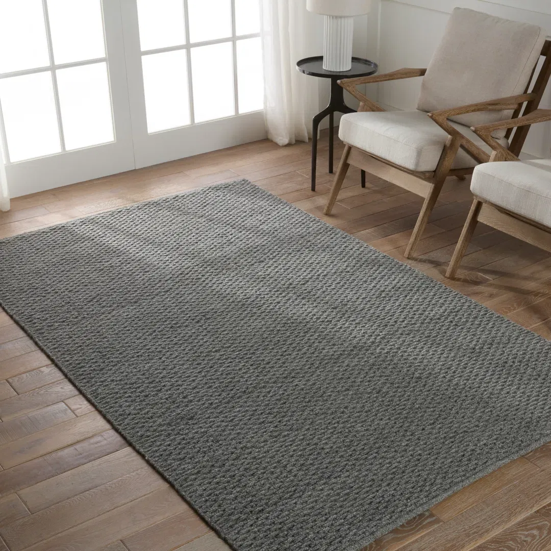 Rectangle Easton Solid Color Hand Loomed Wool Area Rug in Gray large image 