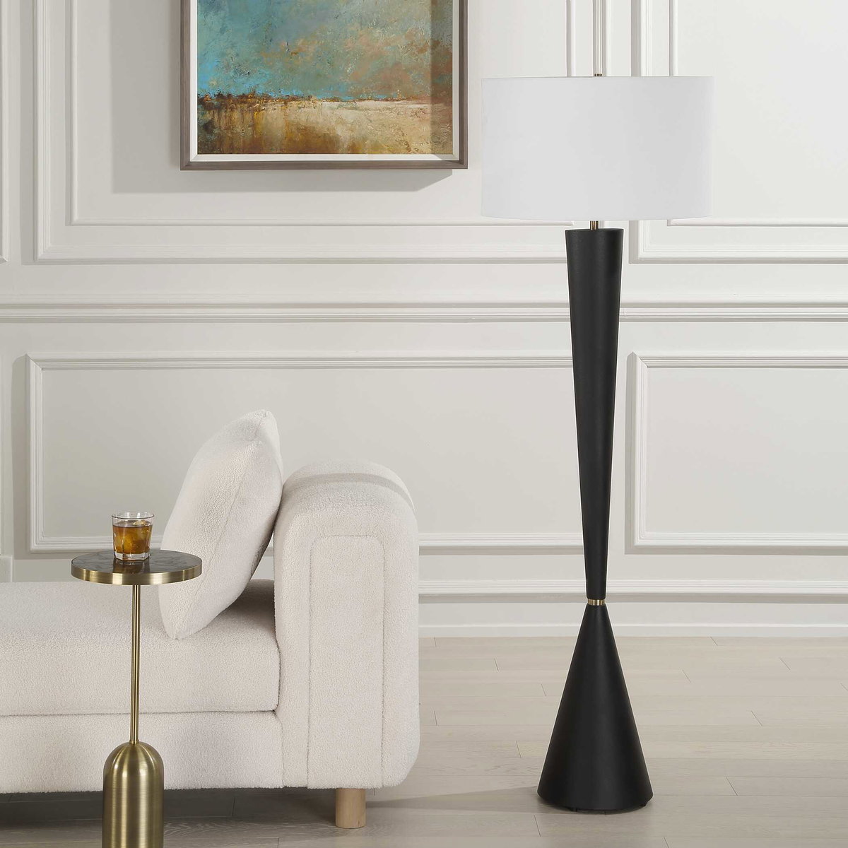 Layla Black Tapered Floor Lamp, by Uttermost, 20" width x 63.25" height x 20" depth View 4