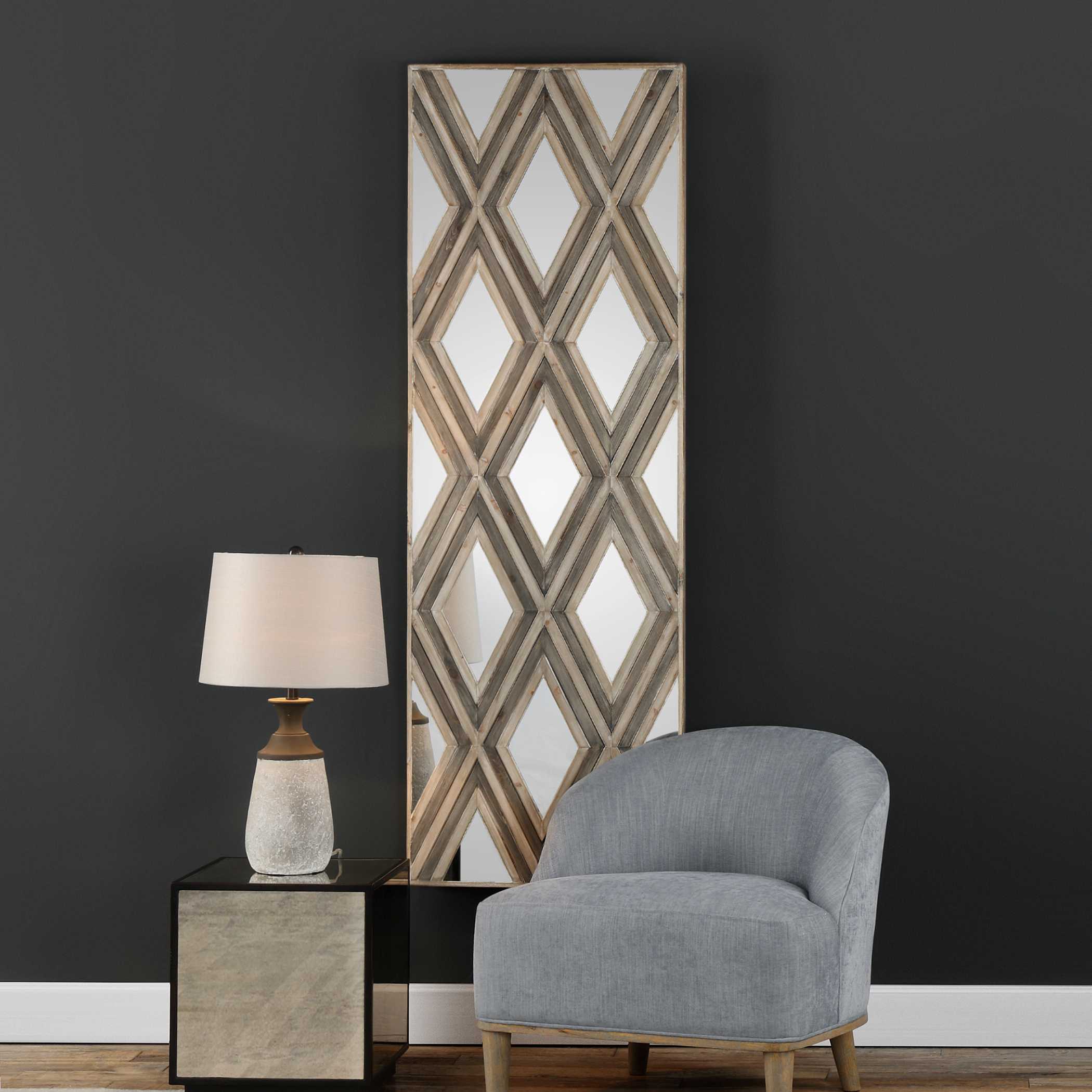 Tahira Geometric Argyle Pattern Wall Mirror, Sculptural Wall Art by Uttermost, 24" width x 72" height x 1.75" depth View 4