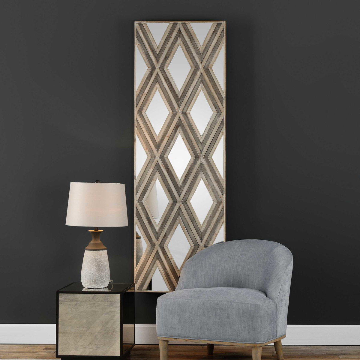 Tahira Geometric Argyle Pattern Wall Mirror, by Uttermost, 24" width x 72" height x 1.75" depth View 4