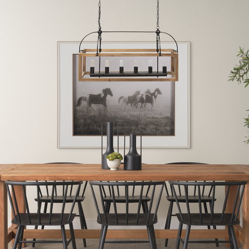 Josie (42"x14.5"x20") Natural Wood Chassis Six Light Chandelier