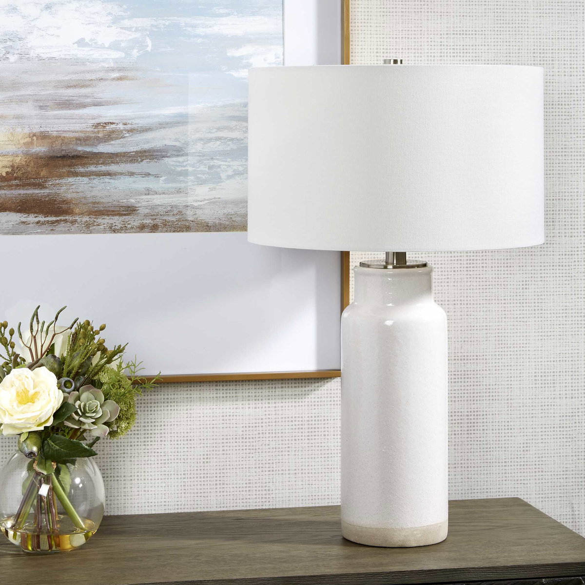 Albany White Farmhouse Table Lamp, by Uttermost, 17" width x 27.75" height x 17" depth View 4